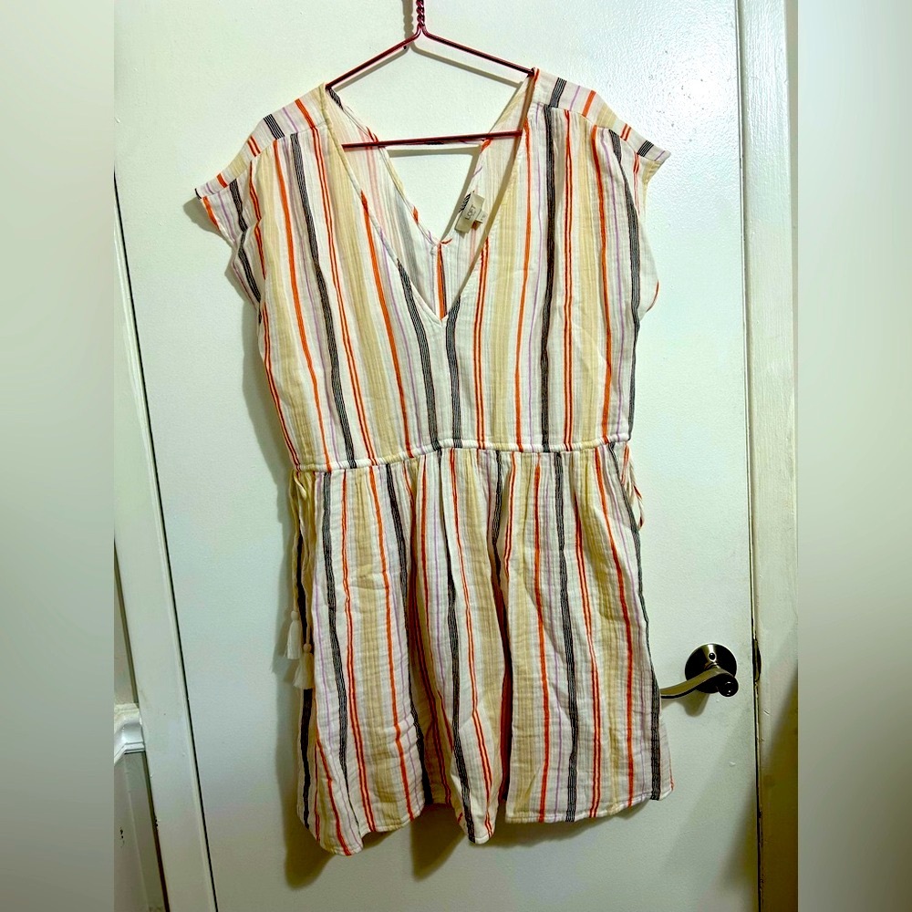 LOFT Multicolor Striped V-Neck‎ cotton dress